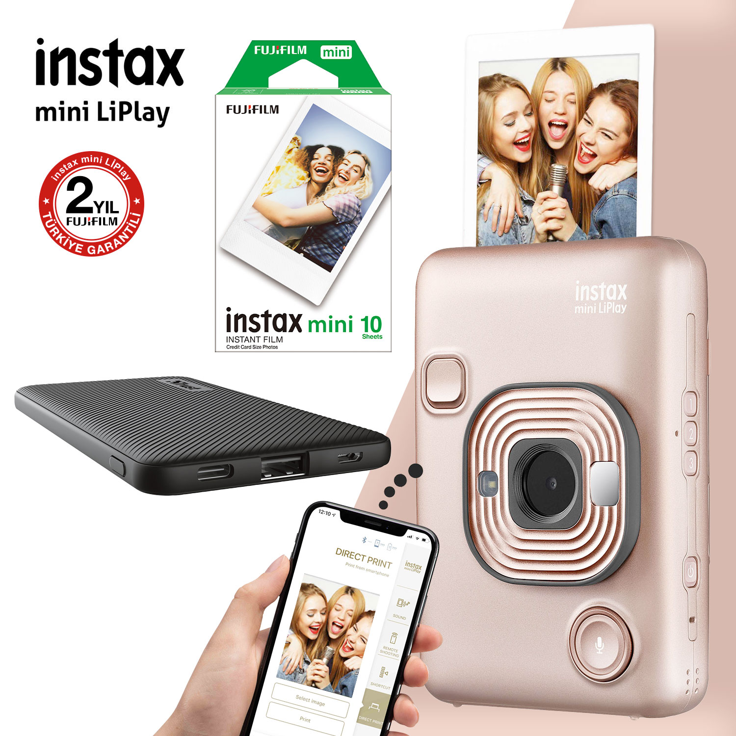 Instax mini LiPlay Hybrid Blush Gold Fotoğraf Makinesi - 10'lu