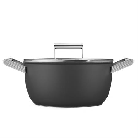 Smeg Cookware 50'S Style Siyah Cam Kapaklı 24 cm Tencere