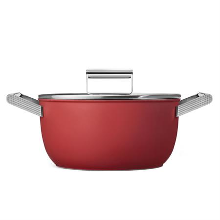 Smeg Cookware 50'S Style Kırmızı Cam Kapaklı 24 cm Tencere