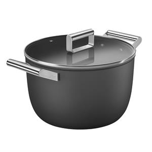 Smeg Cookware 50'S Style Siyah Cam Kapaklı 26 cm Tencere