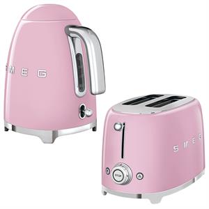 Smeg Pembe Kettle ve 1x2 Ekmek Kızartma Makinesi Seti
