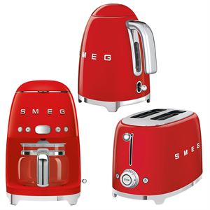 Smeg 50's Style Kırmızı Kettle - 1x2 Ekmek Kızartma Makinesi Ve Filtre Kahve Makine Seti