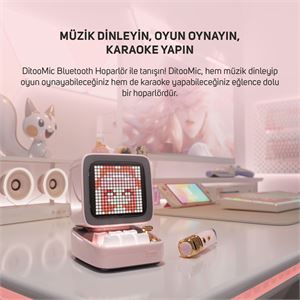 Divoom Ditoo-5M Karaoke Mikrofonlu Bluetooth Hoparlör, Kablosuz, Uyarlanabilir Piksel Ekranlı Taşınabilir Ses Bombası, Pembe 