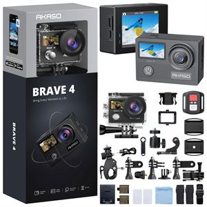 Akaso Brave 4 4K/30FPS 20MP Wi-Fi Dual Screen Aksiyon Kamera ve Aksesuar Seti, Su Geçirmez Kılıf, App Kontrollü 