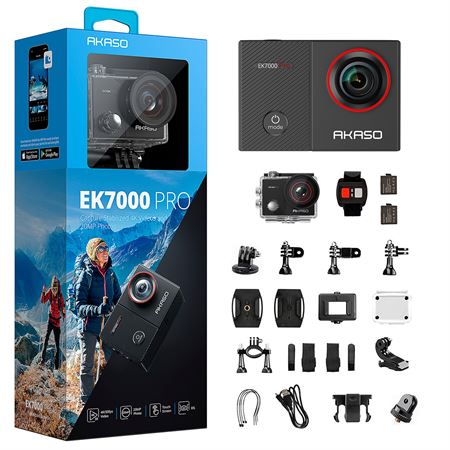 Akaso EK7000 Pro 4K Wi-Fi Aksiyon Kamera ve Süper Aksesuar Seti (Akaso Türkiye 2 Yıl Garantili)