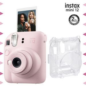 Instax mini 12 Pembe Fotoğraf Makinesi ve Şeffaf Kılıf Seti