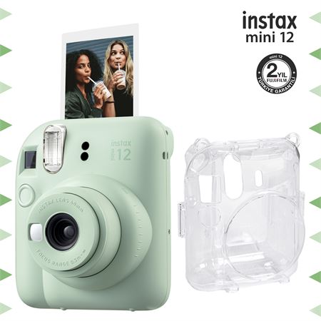 Instax mini 12 Yeşil Fotoğraf Makinesi ve Şeffaf Kılıf Seti