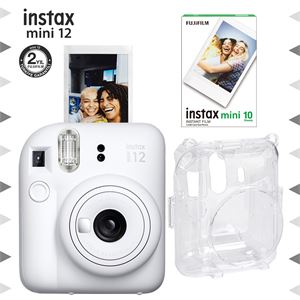 Instax mini 12 Beyaz Fotoğraf Makinesi-10'lu Film ve Şeffaf Kılıf Seti
