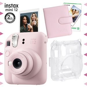 Instax mini 12 Pembe Fotoğraf Makinesi-10'lu Film-Kare Albüm ve Şeffaf Kılıf Seti
