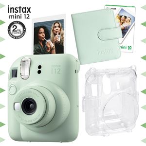 Instax mini 12 Yeşil Fotoğraf Makinesi-10'lu Film-Kare Albüm ve Şeffaf Kılıf Seti