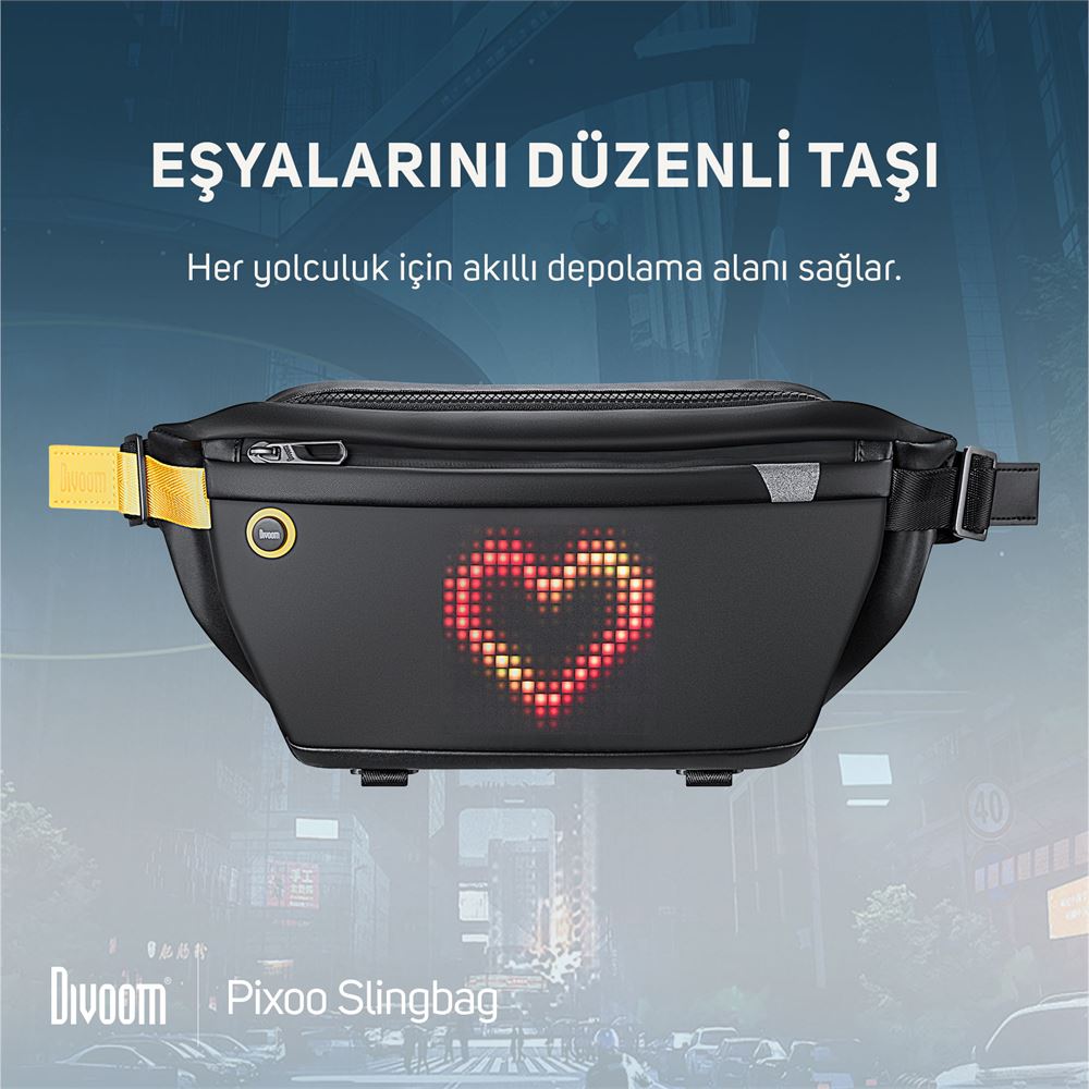 Divoom Pixoo Backpack-M ve Slingbag Led Çanta Seti, Siyah