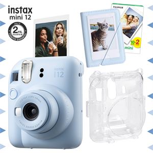Instax mini 12 Mavi Fotoğraf Makinesi-20'li Film-Mini Albüm ve Şeffaf Kılıf Seti