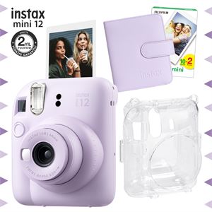 Instax mini 12 Lila Fotoğraf Makinesi-20'lu Film-Kare Albüm ve Şeffaf Kılıf Seti