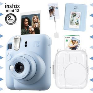 Instax mini 12 Mavi Fotoğraf Makinesi-10'lu Film-Kıskaçlı Stand-PVC Albüm ve Şeffaf Kılıf Seti
