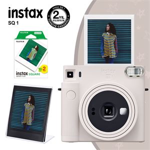 Instax SQ1 Beyaz Fotoğraf Makinesi 20li Kare Film ve Pleksi Çerçeve