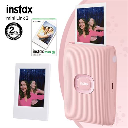 Instax Mini Link 2 Toz Pembe Akıllı Telefon Yazıcısı 10lu mini Film ve Çerçeve
