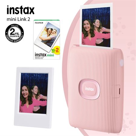 Instax Mini Link 2 Toz Pembe Akıllı Telefon Yazıcısı 20li mini Film ve Çerçeve