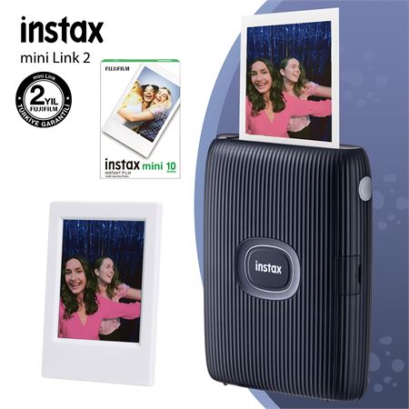 Instax Mini Link 2 Uzay Mavisi Akıllı Telefon Yazıcısı 10lu mini Film ve Çerçeve