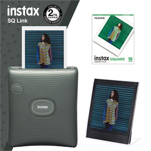 Instax SQ Link Yeşil Yazıcı 10lu Square Film ve Pleksi Çerçeve 