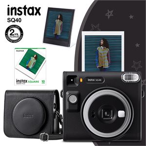 Instax SQ40 Siyah Fotoğraf Makinesi 10lu Kare Film Deri Kılıf ve Pleksi Çerçeve