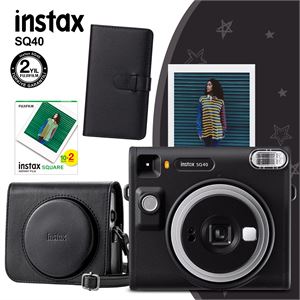 Instax SQ40 Siyah Fotoğraf Makinesi 20li Kare Film Deri Kılıf ve Siyah Albüm