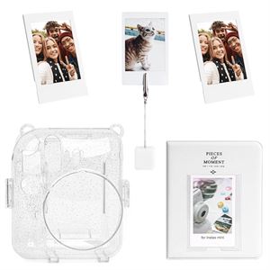 Instax mini 12 Simli Şeffaf Beyaz Kılıf Pvc 64'lü Albüm ve Fotoğraf Çerçeveleri Aksesuar Seti
