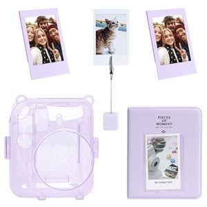 Instax mini 12 Simli Şeffaf Lila Kılıf Pvc 64'lü Albüm ve Fotoğraf Çerçeveleri Aksesuar Seti