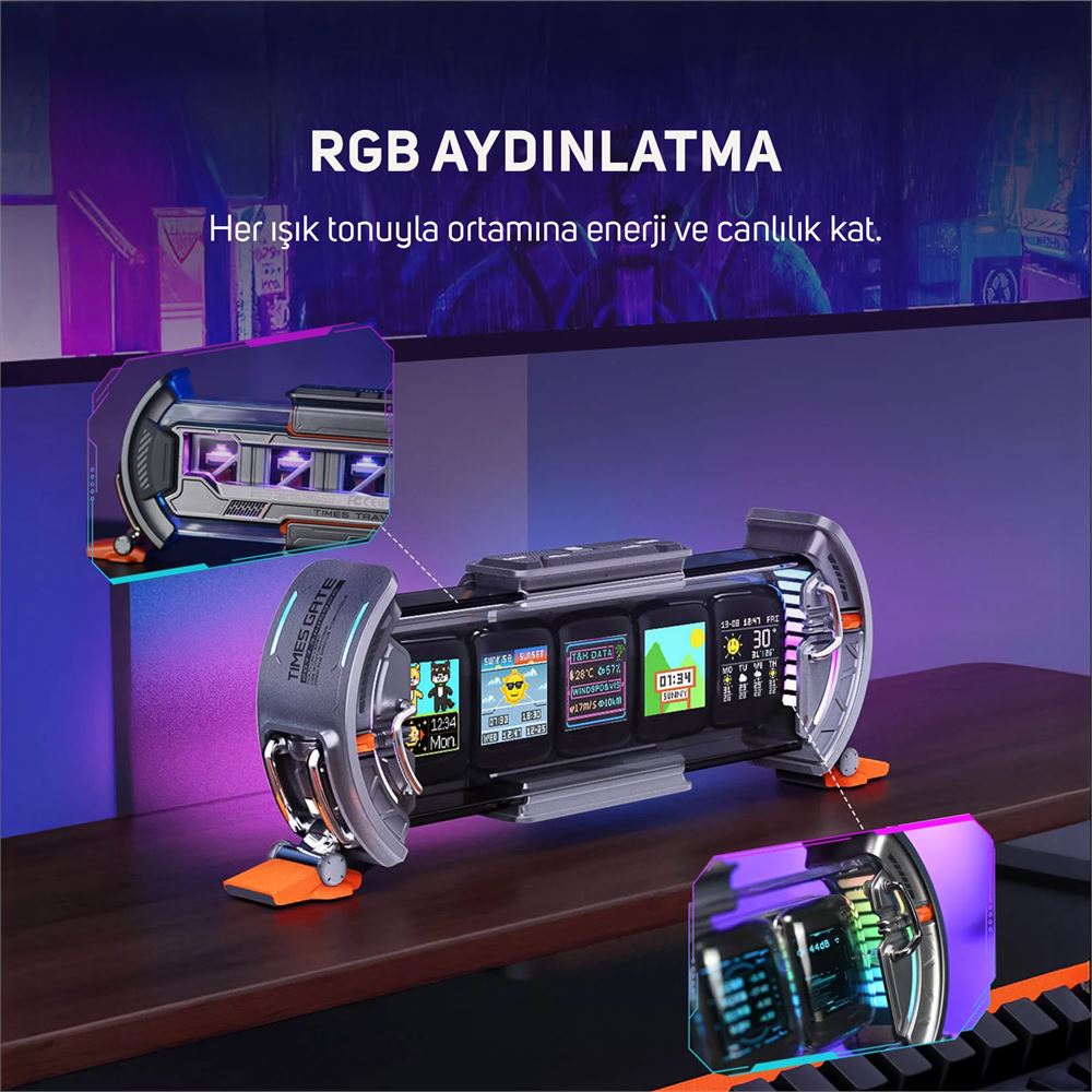 Divoom Times Gate 5 Ekranlı Rgb Işıklı Akıllı Dijital Saat, Dekor