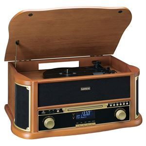 Lenco TCD-2571WD Ahşap Retro Bluetooth USB DAP FM Radyo CD Kaset Özellikli Pikap Plak Çalar