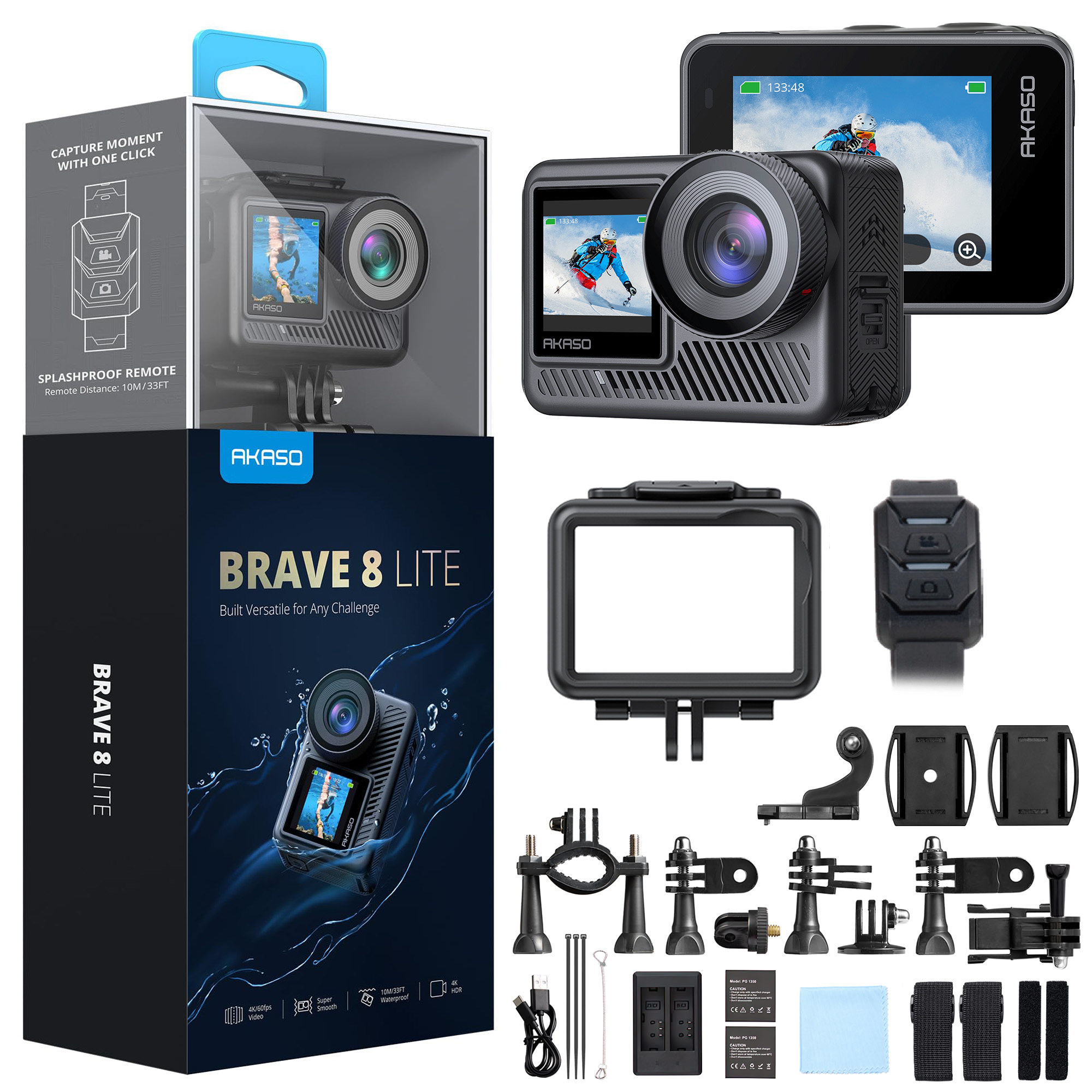 Akaso Brave 8 Lite 4K/60FPS 20MP Wi-Fi Dual Screen Aksiyon Kamera