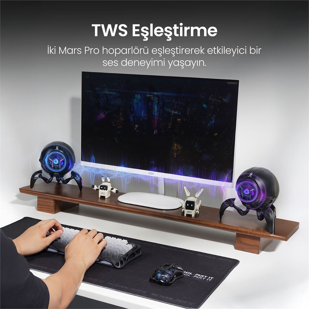 GravaStar Mars Pro Siyah Led Işıklı 20W Bluetooth Hoparlör