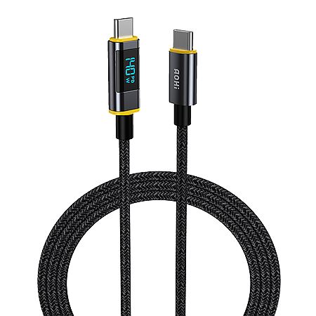 Aohi Magline Type-C to Type-C 1.2m PD 3.1 480Mbps 140W LED Ekranlı Naylon Örgülü Süper Hızlı Şarj/Data Kablosu