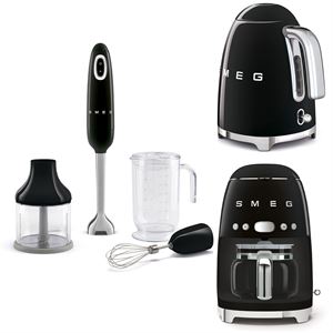 Smeg Siyah Kettle-Filtre Kahve Makinesi ve El Blender Seti