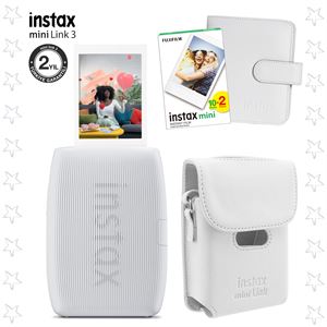 Instax mini Link 3 Beyaz Akıllı Telefon Yazıcısı Beyaz Çanta Deri Albüm ve 20'li mini Film