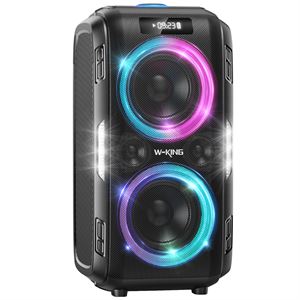 W-KING T9PRO Bluetooth Hoparlör, 120W Partybox Ultra Bass, 24 Saate Varan Çalma Süresi, 5 RGB Işık Modu, IPX5 Suya Dayanıklı, Kablosuz Stereo TWS, Bluetooth 5.3/Usb/TF/Aux/Mic/Gtr, Ses Bombası Siyah