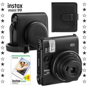 Instax Mini 99 Siyah Fotoğraf Makinesi 20'li Film Kare Albüm ve Deri Kılıf Seti