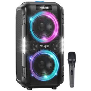 W-KING T9PRO Bluetooth Hoparlör, 250W Partybox Ultra Bass, 24 Saate Varan Çalma Süresi, 5 RGB Işık Modu, IPX5 Suya Dayanıklı, Kablosuz Stereo TWS, Bluetooth 5.3/Usb/TF/Aux/Mic/Gtr, Ses Bombası ve Profesyonel Kablolu Mikrofon, Siyah