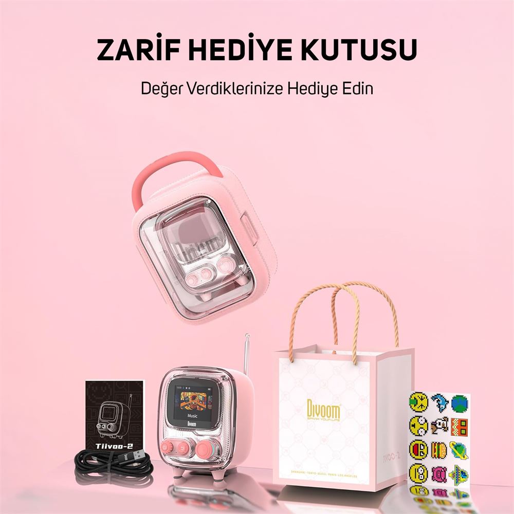 Divoom Tiivoo-2 FM Radyolu Mini Bluetooth Hoparlör, Kablosuz