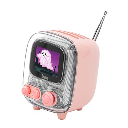 Divoom Tiivoo-2 FM Radyolu Mini Bluetooth Hoparlör, Kablosuz Piksel Ekranlı Retro Taşınabilir Ses Bombası, Pembe