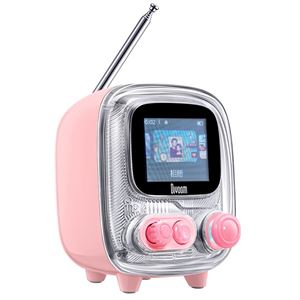 Divoom Tiivoo-2 FM Radyolu Mini Bluetooth Hoparlör, Kablosuz Piksel Ekranlı Retro Taşınabilir Ses Bombası, Pembe
