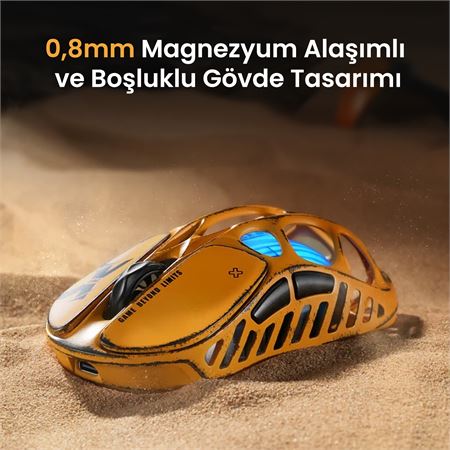 GravaStar Mercury XPro RGB 32K DPI Optik Gaming Mouse+8K Dongle, Kablosuz, Magnezyum Alaşımlı, Programlanabilir 5 Tuşlu, Special Edition, Sarı