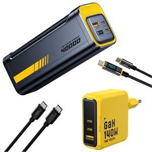 Aohi Youth 140W 3 Portlu Şarj Adaptörü, 40.000 mAh 140W PD3.1 Powerbank, 140W LED Ekranlı Naylon Örgülü Süper Hızlı Şarj/Data Kablosu Seti