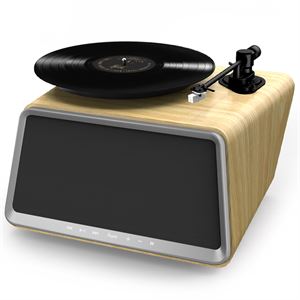 Hym Originals Seed Retro Pikap Plakçalar Dahili Bluetooth Hoparlörlü 80W RMS Aux, RCA Çıkışlı All-in-One Hi-Fi Ses Sistemi, Meşe Ağacı
