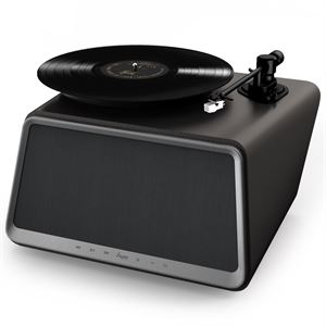 Hym Originals Seed Retro Pikap Plakçalar Dahili Bluetooth Hoparlörlü 80W RMS Aux, RCA Çıkışlı All-in-One Hi-Fi Ses Sistemi, Siyah Deri