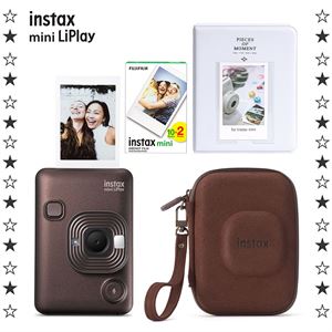 Instax mini LiPlay Deep Bronze Fotoğraf Makinesi 20'li Film Albüm ve Çanta Hediye Seti