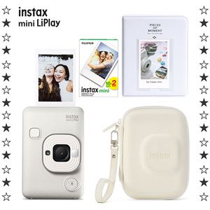 Instax mini LiPlay Misty White Fotoğraf Makinesi 20'li Film Albüm ve Çanta Hediye Seti