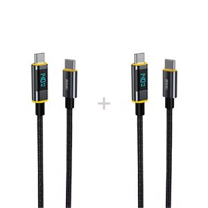 Aohi Magline Type-C to Type-C 1.2m PD 3.1 480Mbps 140W LED Ekranlı Naylon Örgülü Süper Hızlı Şarj/Data Kablosu Seti 2'li