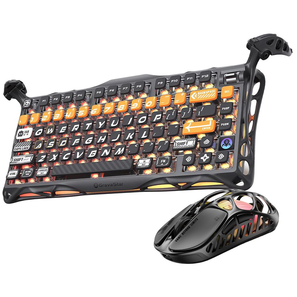 【中古】GravaStar ゲーミングキーボードとマウス セット売り GravaStar Mercury K1 Pro Mekanik Gaming Klavye ve X Kablosuz Optik