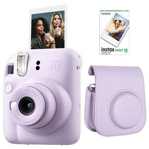 Instax Mini 12 Lila Fotoğraf Makinesi 10'lu Film ve Deri Çantalı Seti