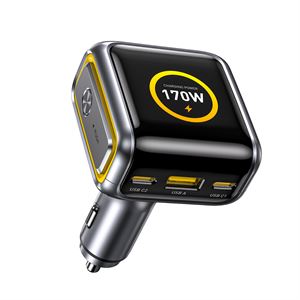 Aohi Superauto Araç İçi Şarjı, 3 Portlu Dijital Ekranlı , 170W Type-C ve USB-A Girişli, USB, Hızlı Şarj Çakmaklık Adaptörü, Siyah
